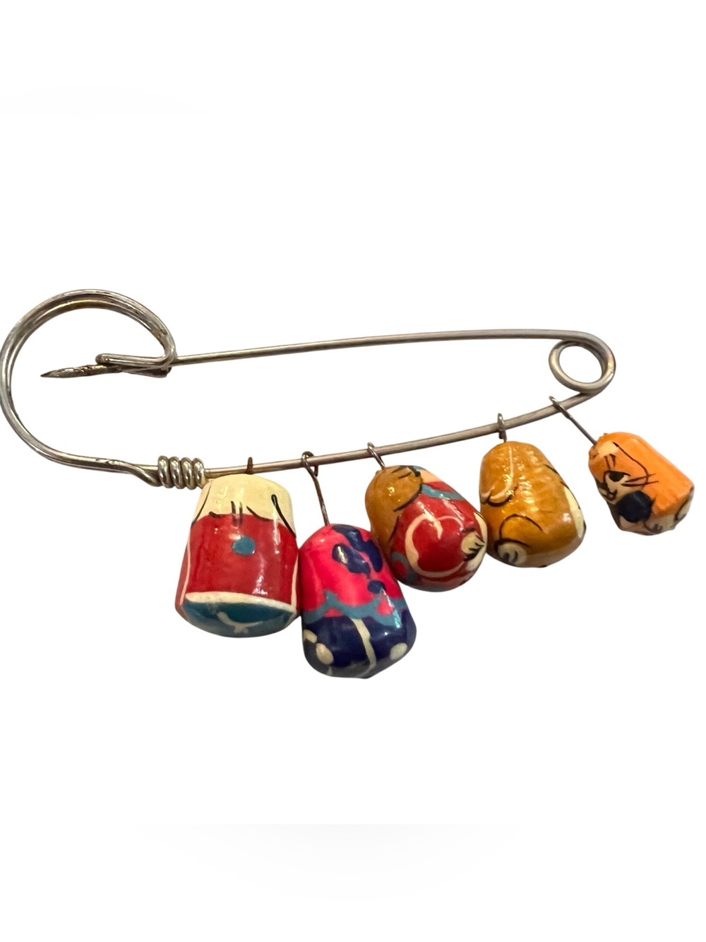 Hand-Painted Ceramic Bead Charm Brooch - Multicolor - Picture 2 of 5